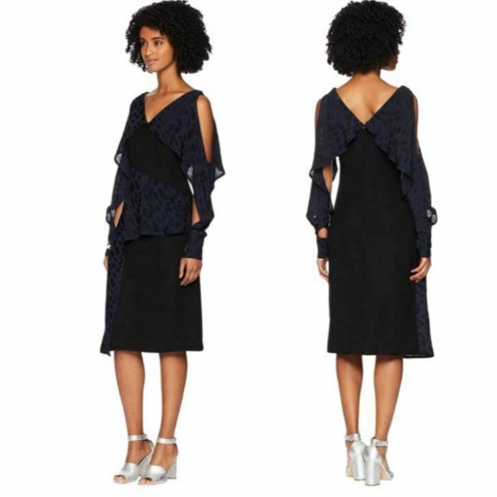 NWOT Yigal Azrouel Navy and Black Midi Dress 10
